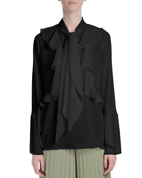 givenchy ruffled drape blouse asymmetrical long sleeve 2 550|Givenchy Neiman Marcus Women Accessories.